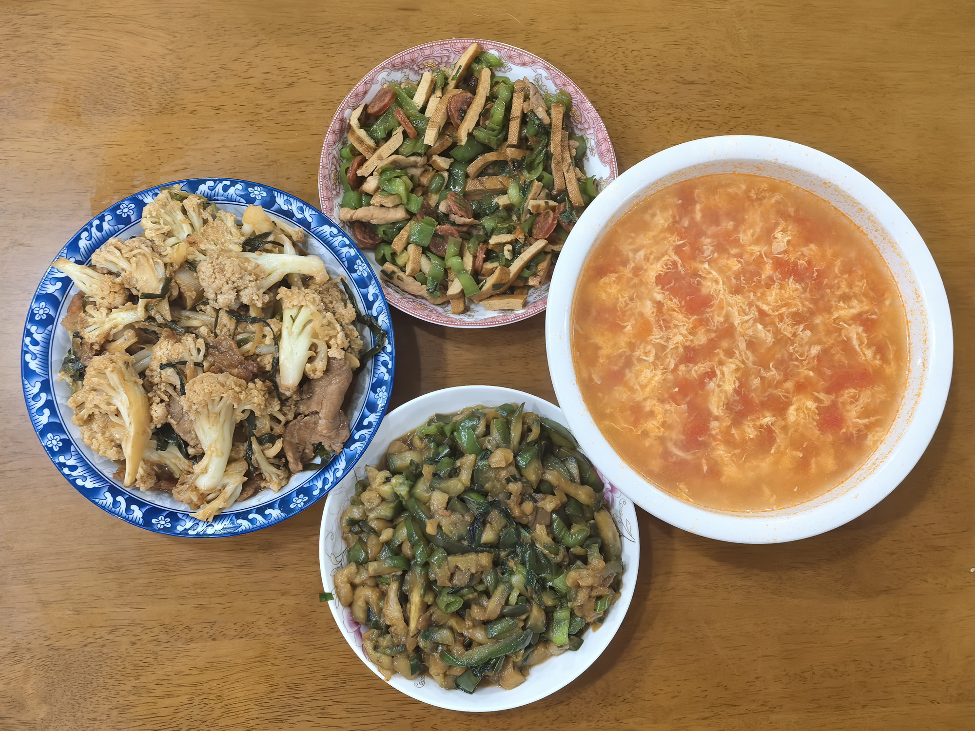 05/20:青椒+茄子;花菜+猪肉;青椒+香干+肉丝;番茄+鸡蛋(约100min) 05/20:青椒+茄子;花菜+猪肉;青椒+香干+肉丝;番茄+鸡蛋(约100min)