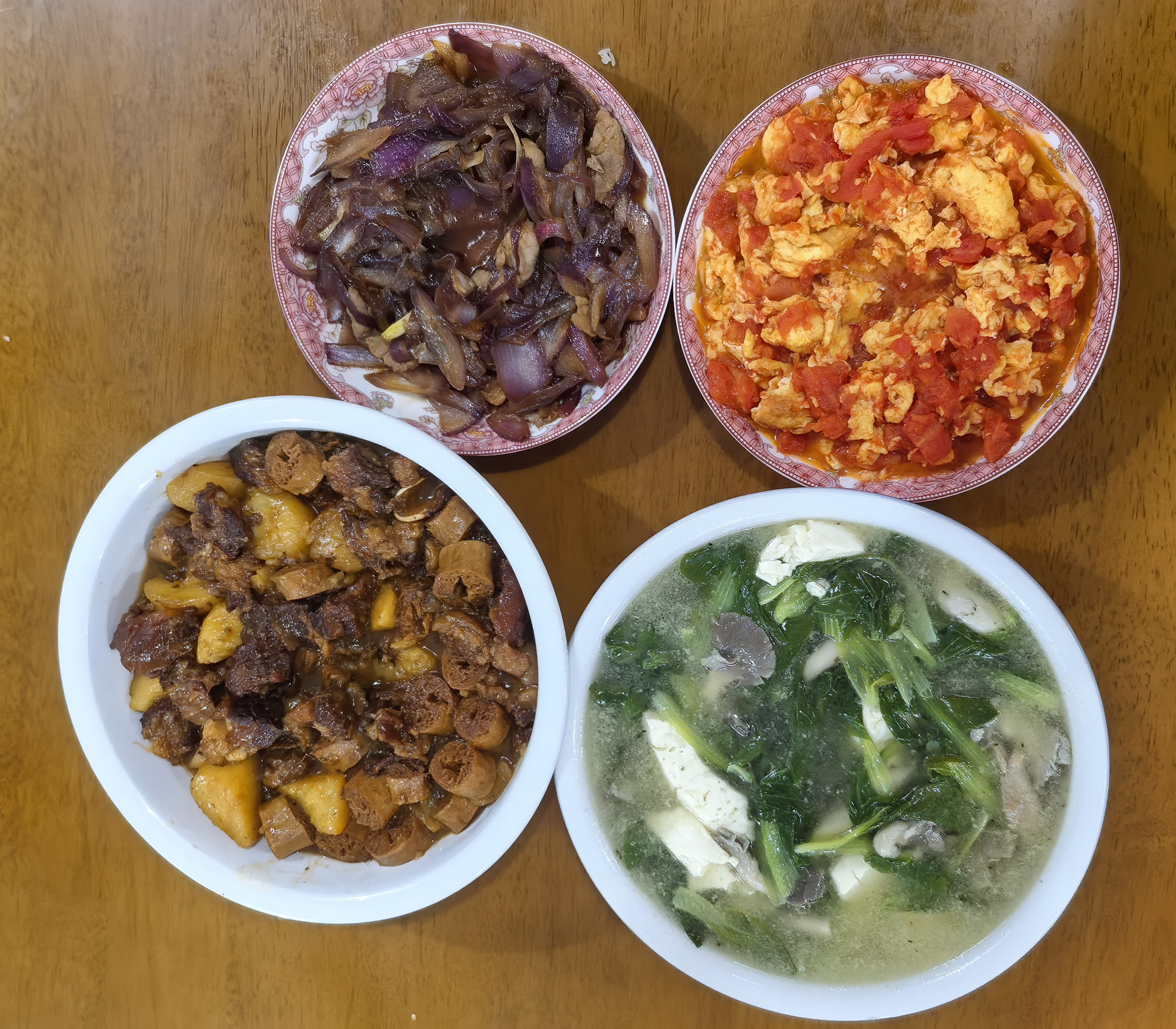 05/21:洋葱+肉丝;番茄+鸡蛋;牛肉+豆肠+土豆;青菜+豆腐+秀珍菇+肉丝(约130分钟) 05/21:洋葱+肉丝;番茄+鸡蛋;牛肉+豆肠+土豆;青菜+豆腐+秀珍菇+肉丝(约130分钟)
